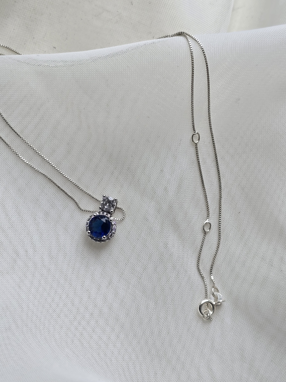 Sterling Silver Blue Crystal Pendant Necklace